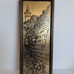 Vintage Etched Brass Judaica Framed Art  The Western Wall Jerusalem Kotel